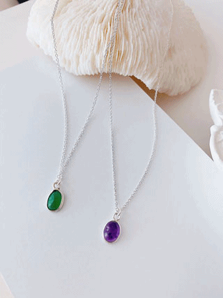 [Silver925] Color stone necklace/2color(자수정&amp;그린오닉스)